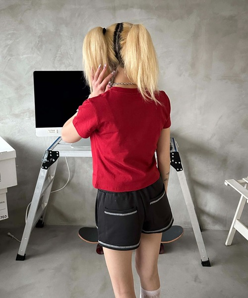 sedacle girl(セダクルガール)の「ラインストーン付きピチT(Tシャツ/カットソー・レディース・ピンク/レッド/オフホワイト/ブルー/ブラック/カモフラージュ/ドット/レオパード・SMALL/MEDIUM)」の18枚目の写真