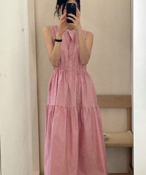 美品♡JLロゴ入りピンクノースリーブワンピース セール】バンドカラーノースリーブワンピース（ワンピース