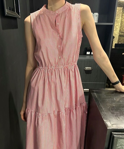 LAFFMO（ラフモ）の「バンドカラーノースリーブワンピース（ワンピース・レディース・オレンジ/ピンク/ブラック/ブルー・F）」の10枚目の写真