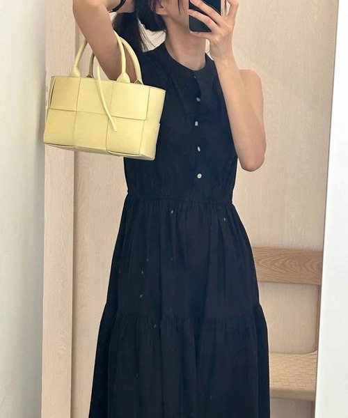 LAFFMO（ラフモ）の「バンドカラーノースリーブワンピース（ワンピース・レディース・オレンジ/ピンク/ブラック/ブルー・F）」の6枚目の写真