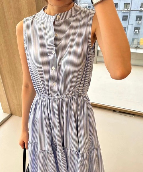 LAFFMO（ラフモ）の「バンドカラーノースリーブワンピース（ワンピース・レディース・オレンジ/ピンク/ブラック/ブルー・F）」の8枚目の写真