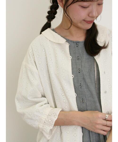 Samansa Mos2(サマンサ モスモス)の「オーバーレースちび襟ジャケット(ノーカラージャケット・レディース・グリーン/オフホワイト/チャコールグレー・F)」の5枚目の写真