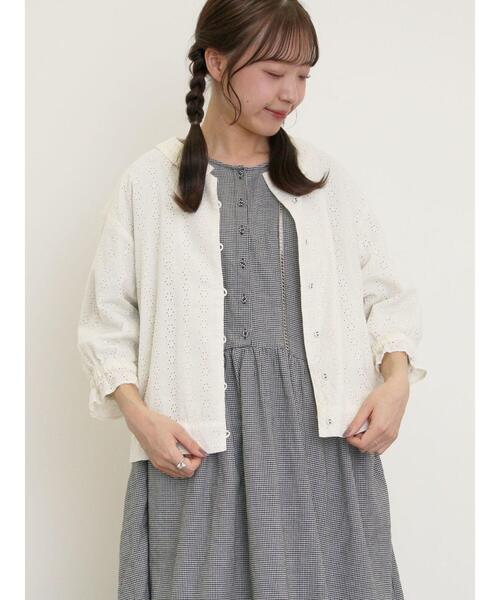Samansa Mos2(サマンサ モスモス)の「オーバーレースちび襟ジャケット(ノーカラージャケット・レディース・グリーン/オフホワイト/チャコールグレー・F)」の7枚目の写真