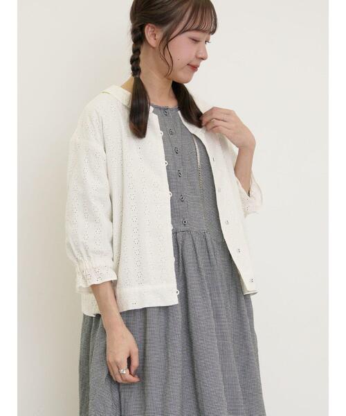 Samansa Mos2(サマンサ モスモス)の「オーバーレースちび襟ジャケット(ノーカラージャケット・レディース・グリーン/オフホワイト/チャコールグレー・F)」の8枚目の写真