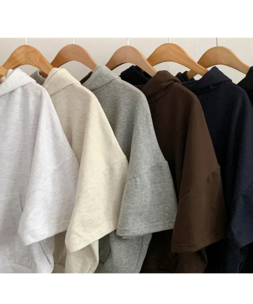 VIVID LADY（ビビッドレディー）の「夏 着回し力バツグン！ショート丈 ダブルジップパーカー 前面ポケット付き フルジップ パーカー 【半袖】 夏服（パーカー・レディース・Cream/ブラック/グレー/ネイビー/ライトグレー/ブラウン・FREE）」の21枚目の写真