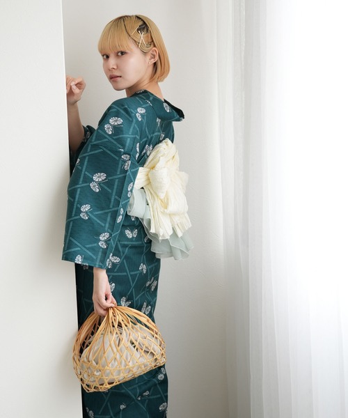 utatane 浴衣3点セット ニコアンティークオリジナル 国内染色　セール　青 utatane 浴衣 選べる浴衣3点セット ニコアンティークオリジナル