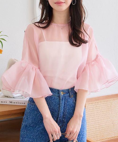 KOBE LETTUCE（コウベレタス）の「シアーフリルスリーブブラウス（シャツ/ブラウス・レディース・ブラック/ピンク/オフホワイト・M）」の3枚目の写真