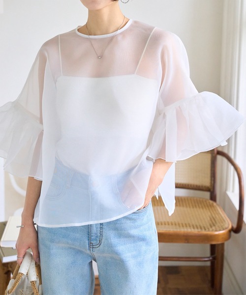 KOBE LETTUCE（コウベレタス）の「シアーフリルスリーブブラウス（シャツ/ブラウス・レディース・ブラック/ピンク/オフホワイト・M）」の12枚目の写真