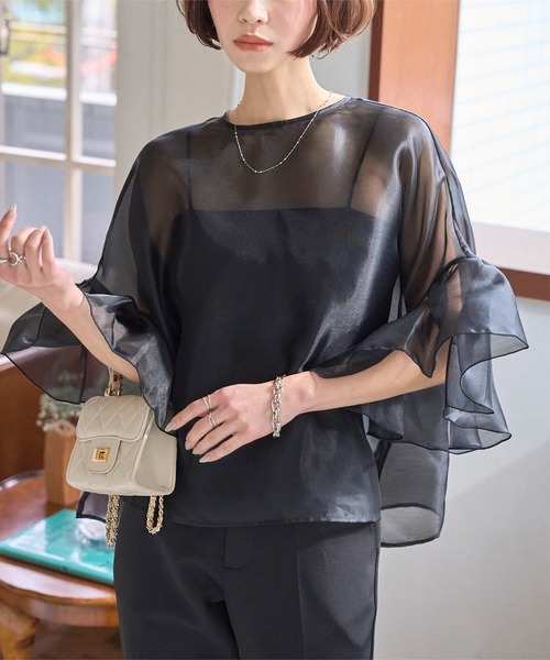 KOBE LETTUCE（コウベレタス）の「シアーフリルスリーブブラウス（シャツ/ブラウス・レディース・ブラック/ピンク/オフホワイト・M）」の11枚目の写真