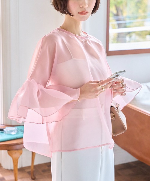 KOBE LETTUCE（コウベレタス）の「シアーフリルスリーブブラウス（シャツ/ブラウス・レディース・ブラック/ピンク/オフホワイト・M）」の9枚目の写真