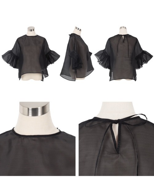 KOBE LETTUCE（コウベレタス）の「シアーフリルスリーブブラウス（シャツ/ブラウス・レディース・ブラック/ピンク/オフホワイト・M）」の8枚目の写真