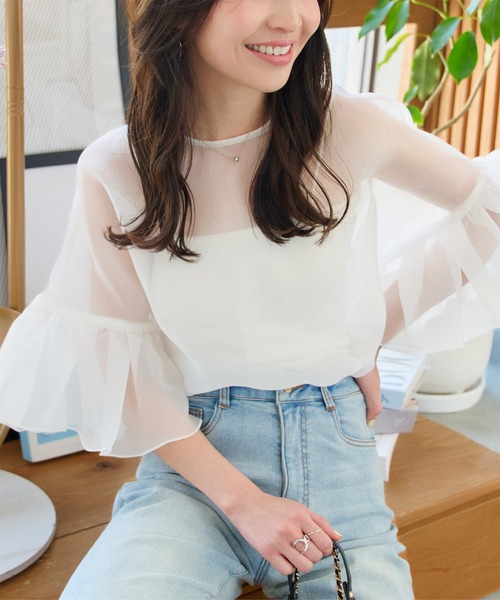 KOBE LETTUCE(コウベレタス)の「シアーフリルスリーブブラウス(シャツ/ブラウス・レディース・ブラック/ピンク/オフホワイト・M)」の14枚目の写真