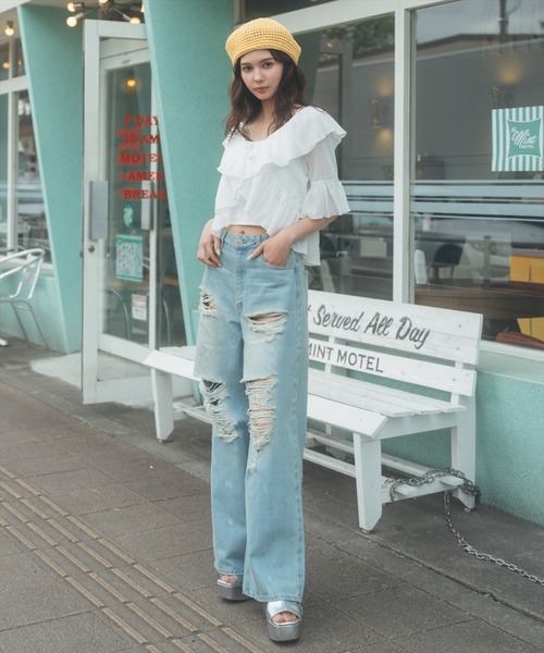 REDYAZEL（レディアゼル）の「ハードダメージデニムパンツ（デニムパンツ・レディース・サックスブルー/ブラック・MEDIUM/SMALL）」の18枚目の写真