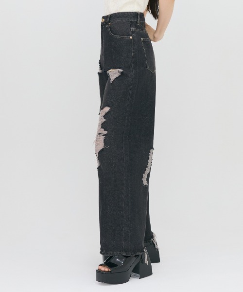 REDYAZEL（レディアゼル）の「ハードダメージデニムパンツ（デニムパンツ・レディース・サックスブルー/ブラック・MEDIUM/SMALL）」の7枚目の写真