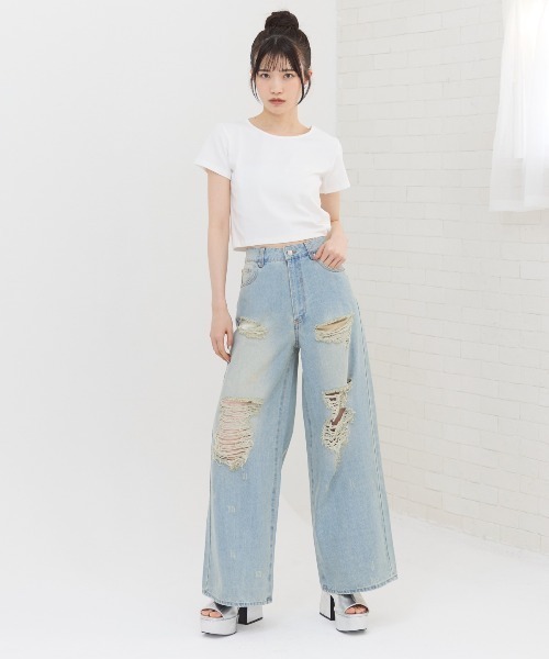 REDYAZEL（レディアゼル）の「ハードダメージデニムパンツ（デニムパンツ・レディース・サックスブルー/ブラック・MEDIUM/SMALL）」の16枚目の写真