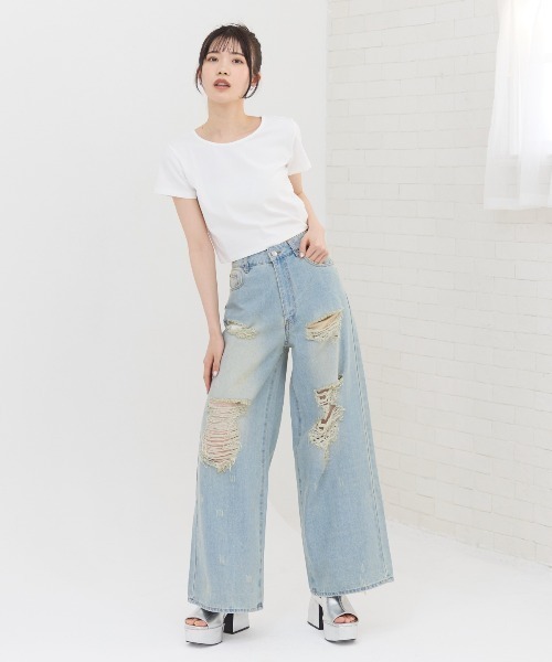 REDYAZEL（レディアゼル）の「ハードダメージデニムパンツ（デニムパンツ・レディース・サックスブルー/ブラック・MEDIUM/SMALL）」の15枚目の写真