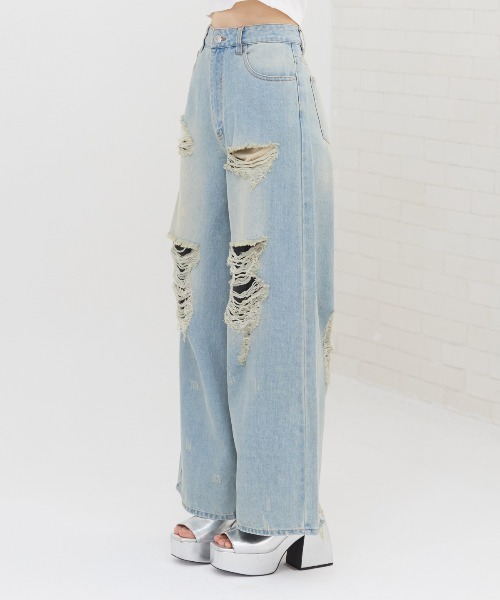 REDYAZEL（レディアゼル）の「ハードダメージデニムパンツ（デニムパンツ・レディース・サックスブルー/ブラック・MEDIUM/SMALL）」の13枚目の写真