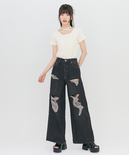 REDYAZEL（レディアゼル）の「ハードダメージデニムパンツ（デニムパンツ・レディース・サックスブルー/ブラック・MEDIUM/SMALL）」の19枚目の写真