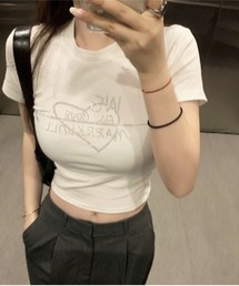 WEGO/ラインストーンコンパクトトップス/Tシャツ