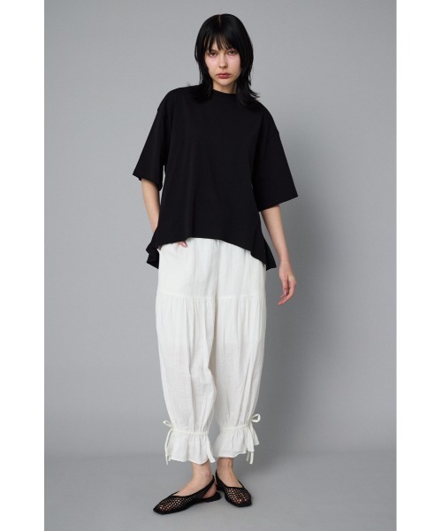 ヘリンドットサイ　ボンディング　フレア　トップス　黒 セール】Many gather tops (メニーギャザー トップス)（シャツ