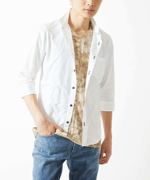 MK MICHEL KLEIN HOMME (エムケーミッシェルクランオム)の「【洗える】 ダスティーウォールTシャツ(Tシャツ/カットソー・メンズ・カーキ/ブラック/ベージュ・46/48/51)」の14枚目の写真