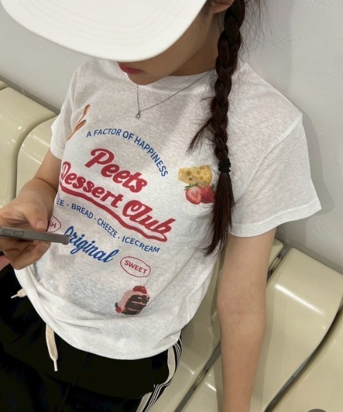 ipugo(イプゴ)の「ipugo/イプゴ スラブ生地スウィートTEE 秋物 秋服 2026年秋冬(Tシャツ/カットソー・レディース・グレー/ホワイト・FREE)」の2枚目の写真