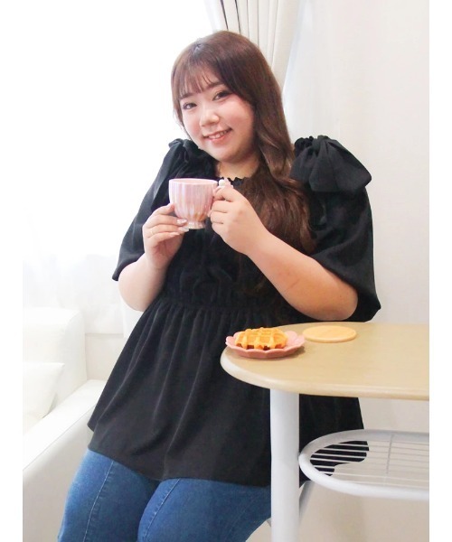 Re-J&SUPURE（リジェイアンドスプル）の「【大きいサイズ】【Kannaコラボ】肩リボンプルオーバー（Tシャツ/カットソー・レディース・ブラック/ピンク・XX-LARGE/XXX-LARGE/XXXX-LARGE）」の22枚目の写真