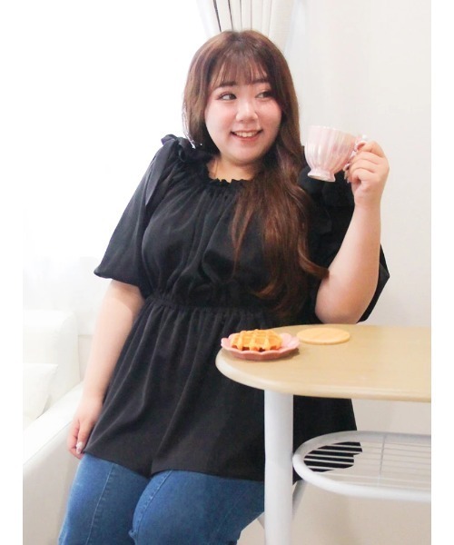 Re-J&SUPURE（リジェイアンドスプル）の「【大きいサイズ】【Kannaコラボ】肩リボンプルオーバー（Tシャツ/カットソー・レディース・ブラック/ピンク・XX-LARGE/XXX-LARGE/XXXX-LARGE）」の21枚目の写真