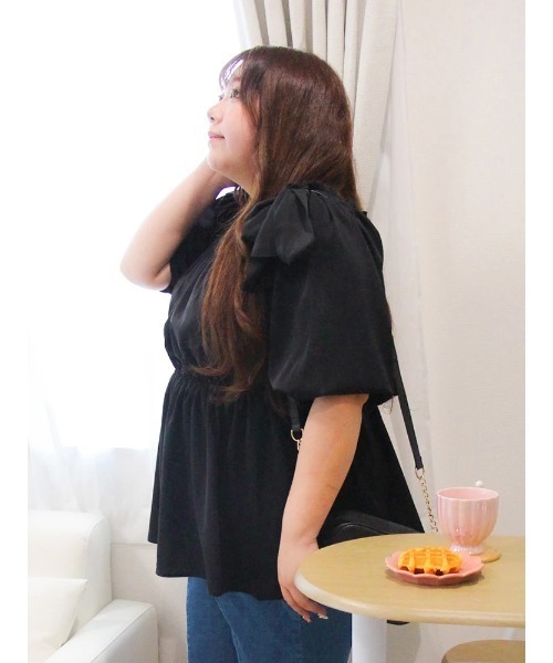Re-J&SUPURE（リジェイアンドスプル）の「【大きいサイズ】【Kannaコラボ】肩リボンプルオーバー（Tシャツ/カットソー・レディース・ブラック/ピンク・XX-LARGE/XXX-LARGE/XXXX-LARGE）」の20枚目の写真