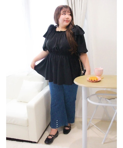 Re-J&SUPURE（リジェイアンドスプル）の「【大きいサイズ】【Kannaコラボ】肩リボンプルオーバー（Tシャツ/カットソー・レディース・ブラック/ピンク・XX-LARGE/XXX-LARGE/XXXX-LARGE）」の18枚目の写真