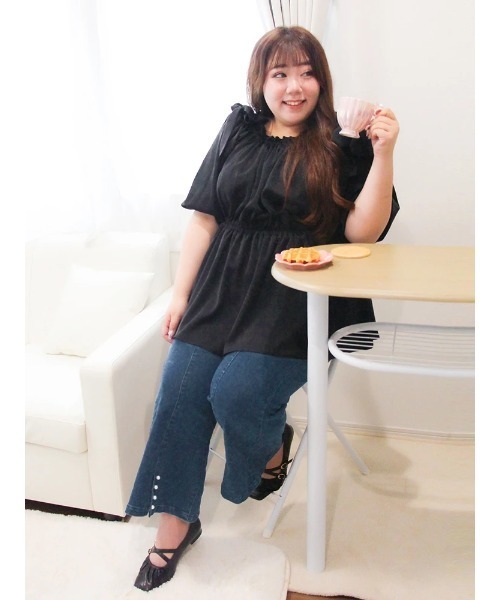 Re-J&SUPURE（リジェイアンドスプル）の「【大きいサイズ】【Kannaコラボ】肩リボンプルオーバー（Tシャツ/カットソー・レディース・ブラック/ピンク・XX-LARGE/XXX-LARGE/XXXX-LARGE）」の16枚目の写真