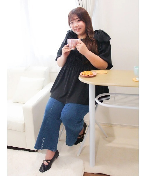 Re-J&SUPURE（リジェイアンドスプル）の「【大きいサイズ】【Kannaコラボ】肩リボンプルオーバー（Tシャツ/カットソー・レディース・ブラック/ピンク・XX-LARGE/XXX-LARGE/XXXX-LARGE）」の15枚目の写真