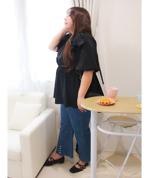 Re-J&SUPURE（リジェイアンドスプル）の「【大きいサイズ】【Kannaコラボ】肩リボンプルオーバー（Tシャツ/カットソー・レディース・ブラック/ピンク・XX-LARGE/XXX-LARGE/XXXX-LARGE）」の14枚目の写真