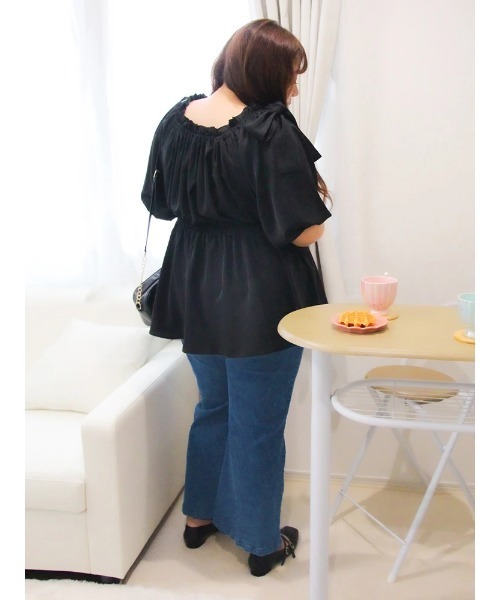 Re-J&SUPURE（リジェイアンドスプル）の「【大きいサイズ】【Kannaコラボ】肩リボンプルオーバー（Tシャツ/カットソー・レディース・ブラック/ピンク・XX-LARGE/XXX-LARGE/XXXX-LARGE）」の13枚目の写真