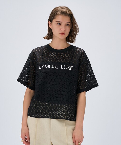 cloenc（クロエンス）の「【手洗い可】レースロゴトップス（Tシャツ/カットソー・レディース・ブラック/ホワイト・02）」の2枚目の写真