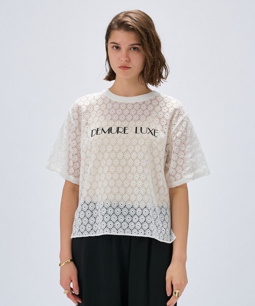 cloenc（クロエンス）の「【手洗い可】レースロゴトップス（Tシャツ/カットソー・レディース・ブラック/ホワイト・02）」の4枚目の写真