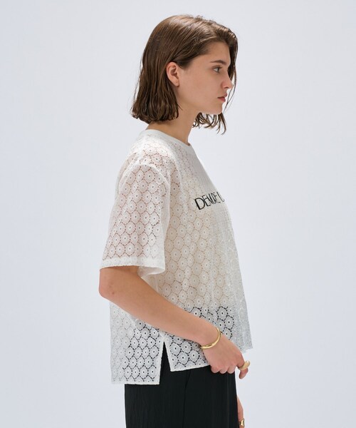 cloenc（クロエンス）の「【手洗い可】レースロゴトップス（Tシャツ/カットソー・レディース・ブラック/ホワイト・02）」の5枚目の写真