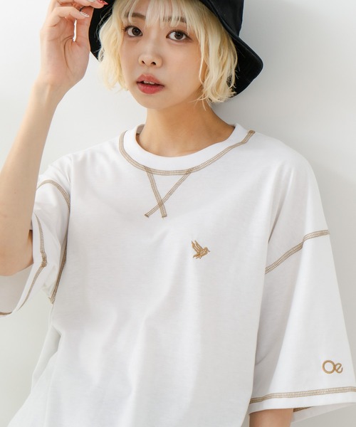 OUTDOOR EXCHANGE(アウトドアエクスチェンジ)の「【OUTDOOR EXCHANGE/アウトドアエクスチェンジ】×【ZERO STAIN/ゼロステイン】コラボ 配色 3本針ステッチ クルーネック Tシャツ(Tシャツ/カットソー・メンズ・ホワイト/アイボリー・MEDIUM/LARGE)」の1枚目の写真
