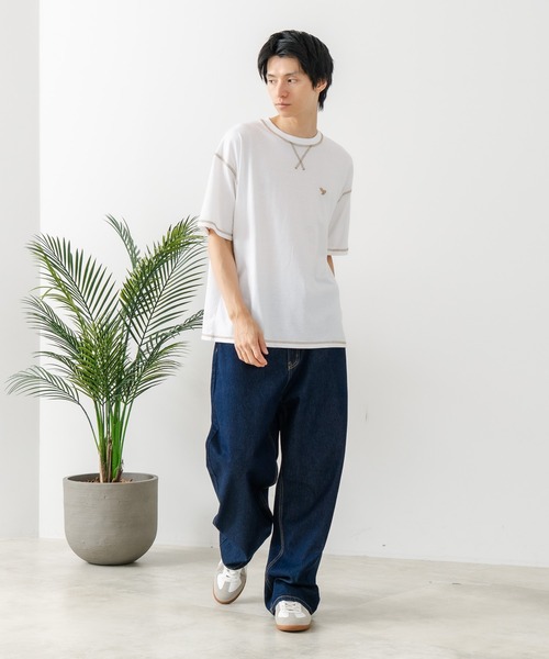 OUTDOOR EXCHANGE(アウトドアエクスチェンジ)の「【OUTDOOR EXCHANGE/アウトドアエクスチェンジ】×【ZERO STAIN/ゼロステイン】コラボ 配色 3本針ステッチ クルーネック Tシャツ(Tシャツ/カットソー・メンズ・ホワイト/アイボリー・MEDIUM/LARGE)」の6枚目の写真