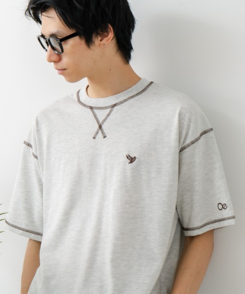 OUTDOOR EXCHANGE(アウトドアエクスチェンジ)の「【OUTDOOR EXCHANGE/アウトドアエクスチェンジ】×【ZERO STAIN/ゼロステイン】コラボ 配色 3本針ステッチ クルーネック Tシャツ(Tシャツ/カットソー・メンズ・ホワイト/アイボリー・MEDIUM/LARGE)」の4枚目の写真