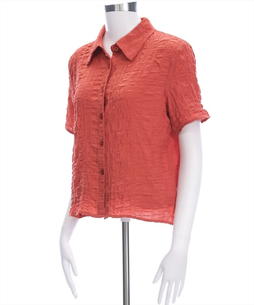 clear（クリア）の「ワッシャー半袖シャツブラウス[ショート丈 ミニ丈 二の腕カバー ポコポコ]（シャツ/ブラウス・レディース・ブラック/オフホワイト/テラコッタ・F）」の10枚目の写真