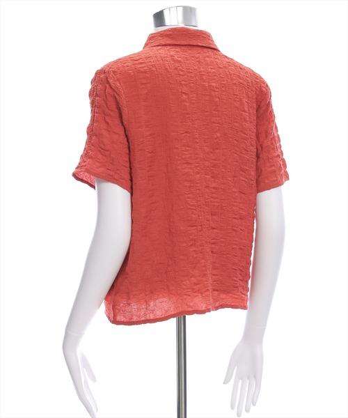 clear（クリア）の「ワッシャー半袖シャツブラウス[ショート丈 ミニ丈 二の腕カバー ポコポコ]（シャツ/ブラウス・レディース・ブラック/オフホワイト/テラコッタ・F）」の12枚目の写真