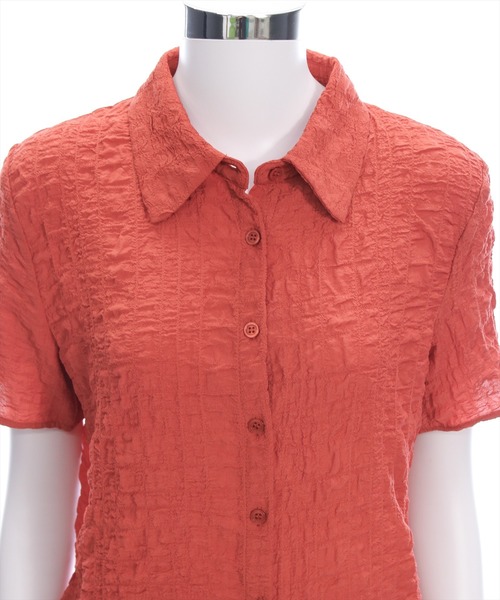 clear（クリア）の「ワッシャー半袖シャツブラウス[ショート丈 ミニ丈 二の腕カバー ポコポコ]（シャツ/ブラウス・レディース・ブラック/オフホワイト/テラコッタ・F）」の14枚目の写真