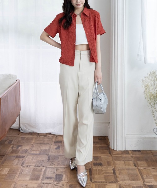 clear（クリア）の「ワッシャー半袖シャツブラウス[ショート丈 ミニ丈 二の腕カバー ポコポコ]（シャツ/ブラウス・レディース・ブラック/オフホワイト/テラコッタ・F）」の5枚目の写真