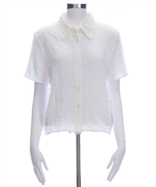 clear（クリア）の「ワッシャー半袖シャツブラウス[ショート丈 ミニ丈 二の腕カバー ポコポコ]（シャツ/ブラウス・レディース・ブラック/オフホワイト/テラコッタ・F）」の18枚目の写真