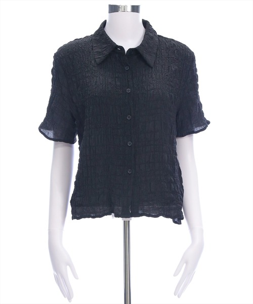 clear（クリア）の「ワッシャー半袖シャツブラウス[ショート丈 ミニ丈 二の腕カバー ポコポコ]（シャツ/ブラウス・レディース・ブラック/オフホワイト/テラコッタ・F）」の20枚目の写真