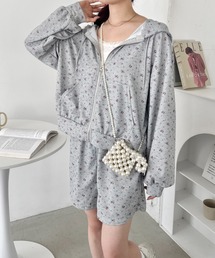【セットアップ】小花柄ワッフルパーカー+ショートパンツ