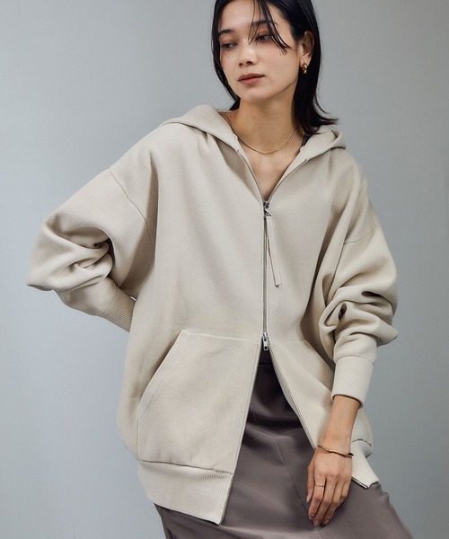 【F】SALON adam et ropé クリーミーコットン　ブルゾン SALON adam et rope'｜フォックスカシミヤ混ジップブルゾン