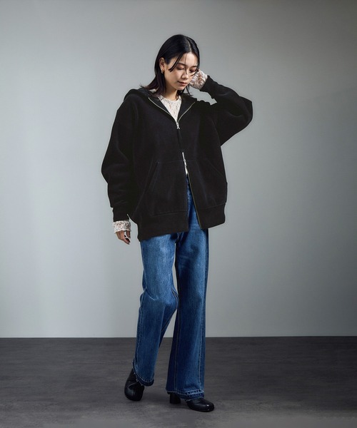 SALON adam et rope'（サロン アダム エ ロペ）の「ジップパーカー-CreamyCotton /クリーミーコットン-（パーカー・レディース・ブラウン/オフホワイト/ブラック・FREE）」の9枚目の写真