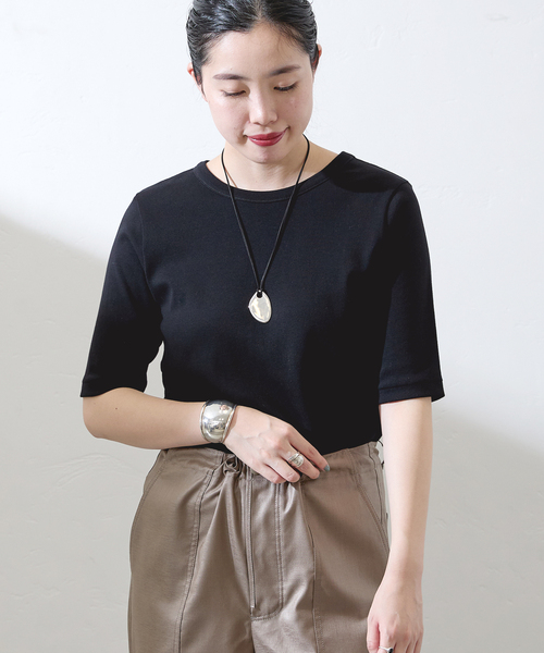 IENA（イエナ）の「《追加2》コットンフライスハーフスリーブプルオーバー（Tシャツ/カットソー・レディース・ブラック/ホワイト/ベージュ・FREE）」の7枚目の写真